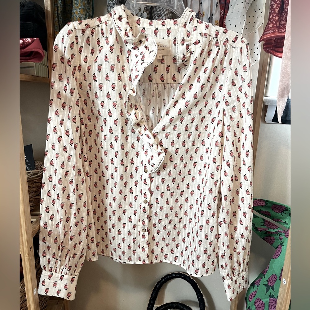 Sézane Ruffle-Collar Floral Blouse
